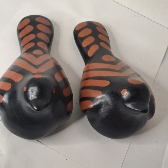 Vintage Primitivo Peruvian Art Bird Figurine Dove Set Of 2 Signed Black Peru - Picture 4 of 7